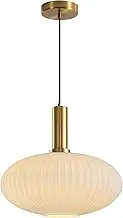KCO Lighting 1-Light Large Milk Glass Pendant Light Fixture Vintage White Ribbed Pendant Light Farmhouse Striped Pendant Light Brass Gold Single Pendant Lighting Kitchen Island, 30cm