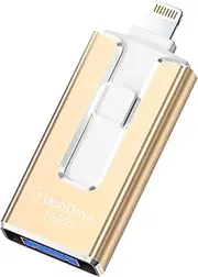 SUDEHO USB Stick 256 GB for iPhone, MFi Certified Lightning Memory Stick, Stable Data Transfer, 4-in-1 Flash Drive for iPhone/iPad/Android/PC, Copy Data with One Click Champagne Gold