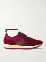 [Gucci] Gucci - Nora Webbing-trimmed Suede And Canvas-jacquard Sneakers - Burgundy - IT39 IT 39 Burgundy