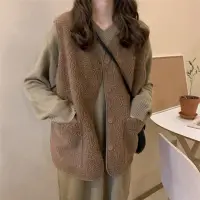 在飛比找momo購物網優惠-【D.studio】韓版復古仿羊羔毛背心外套(上衣女裝衣服外
