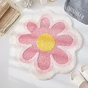 FEIYU BUY Bathroom Rug Non Slip Bath Mat for Bathroom Absorbent Bath Rug Bathmat Cute Flower Shaped Bathroom Rug Shower Rug Soft Tufted Bathroom Mat (Pink)