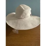 Womens Wide Brim Braided Trim with buckle Woven Floppy Sun Hat One Size- NEW