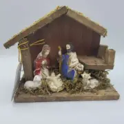 Christmas House Rustic Nativity Wooden Porcelain Moss Mary Joseph Baby Jesus