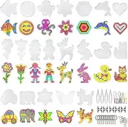 20 PCS 5mm Fuse Bead Boards Clear Plastic Pegboards With 20 Colorful Cards, 4 Tweezers, 10 Hang Ropes, 10 Keychains, 20 Small Hoops and 10 Holders for Kids DIY Craft