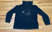 Cabela's Pullover Sweatshirt Women's XL Black Fleece Christmas Snowflake Sleeve