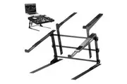 Pyle Portable Dual Laptop Stand - Standing Table with Adjustable Height, Ergonomic Design Anti-Slip Prongs for DJ Mixer, Sound Equipment, Workstation, Gaming Home Use - PLPTS38, Black