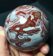 TOP 580G Natural Polished Red Stripes Banded Agate Crystal Sphere Ball YWD634