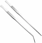 10.6 INCH Stainless Steel Stright and Curved Nippers 2PCS Tip Tweezers for Plant Grass Garden Reptile Snake Feeding Forceps Tongs