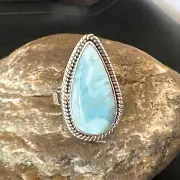 Gorgeous Blue Larimar Navajo Sterling Silver Ring Size 10 16598