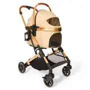 Paws For Life Large Foldable Pet Stroller Beige For Cats And Dogs
