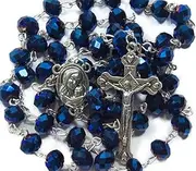 [Nazareth Store] Deep Blue Crystal Beads Rosary Catholic Necklace Holy Soil Medal & Crucifix