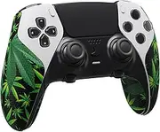 PlayVital Anti-Skid Sweat-Absorbent Controller Grip for ps5 Edge Wireless Controller, Professional Textured Soft PU Handle Grips Anti Sweat Protector for ps5 Edge Controller - Green Weeds