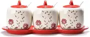 Ceramic spice jar， Container with lid seasoning pot Salt sugar pepper spice box Home kitchen -proof storage pot Bowl with spoon Condiment Pots Can