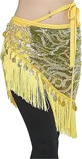 [HAMKVBPR] Belly Dance Hip Scarf Ladies Belly Dance Wear Fringes Mesh Sequined Base Triangle Belt Hip Scarf for Women