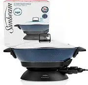Sunbeam DiamondForce Electric Wok | Non-Stick Diamond-Infused Electric Pan Coating, Easy Wipe Clean-Up, 7.5L Large Capacity, Energy Efficient Cooking 2400W, Dark Blue WWM7100DF
