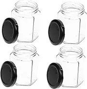 WATIIFUFU 6 Honey Pots Glass Honey Storage Jars Lids Hexagonal Shape Bottles and Easy to Use