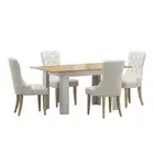 Oikiture 160cm Extendable Dining Table with 4PCS Chairs Velvet Beige