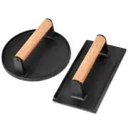 2 Pack Smash Burger Press Round Rectangle Cast Iron Grill Bacon Press for Gri...