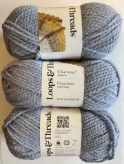 Lot 3 Skeins Charisma Loops & Threads Yarn Violet J62 Grey 3.5oz 109yd #5 bulky