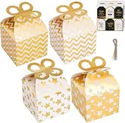 Bigqin 12 Pcs Candy Treat Boxes Favor Box Bulk Golden Party Favor Box with Thank You Tags Paper Gift Boxes Multi-Purpose, 9.5 * 9.5 * 8cm