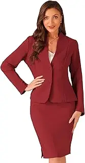 [Allegra K] 2pc Business Sets for Women's Collarless Blazer and Formal Pencil Skirt Suit