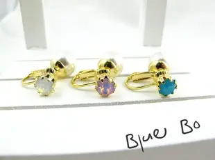 ~*BlueBo*~Korea  韓國飾品 超質感單顆蛋石+珍珠夾式耳環  大力丸夾式耳環