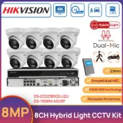 Hikvision 4K CCTV System 32MP 8CH NVR 8MP Hybrid Light AcuSense Camera Dual MIC