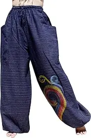 [RaanPahMuang] Striped Cotton Baggy Harem Aladdin Pants Elastic Waist Painted Art