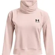 Under Armour Women's Rival Fleece Wrap Neck PullOver- Pink- Sz Medium- NWT