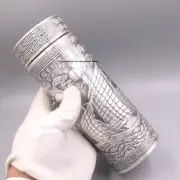 Solid S999 Fine Silver 999 Drinking Cup Carved Sailing Coffee/Hot Tea Bottle