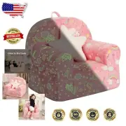 Glow in the Dark Pink Unicorn Kids Sofa with Cozy Star Throw Pillow for Toddlers