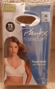 Playtex 18 Hour Front Close WireFree White BRA w/Flex Back~Style 4695~Size 46 C