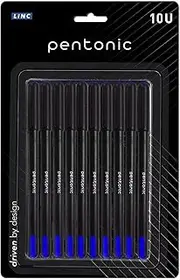 Pentonic 0.7 mm Ball Pen Blister Pack | Black Body | Blue Ink | Set of 10 Pens