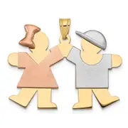 14k Tri-Color Gold Large Girl on Left and Boy on Right Engravable Charm