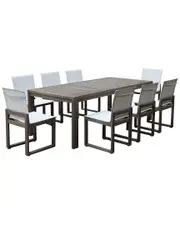 Pangea Home Vick 9 Piece Outdoor Dinng Set, Brown Frame White Textilene