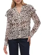 Bagatelle Printed Flutter Yoke Blouse