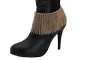 Women Gold Metal Chain Boot Bracelet Wrap Around Shoe Long Fringes Charm Anklet