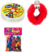 Bead and Jewelry Making Kit 75 Multicolor Pom-Poms, 9' Red Stems, 25m Bead Cord