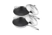 SOGA 2X 18/10 Stainless Steel Fry Pan 32cm Frying Pan Top Grade Non Stick Interior Skillet with Helper Handle and Lid