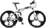 Mountain Bike, Foldable 26" 27 Speed Adult Cross-Country Front and Rear Double Shock Disc Brakes High Carbon Steel Frame is Fast and Easy to Carry,E