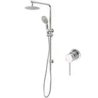 Brushed Nickel Round 2 in 1 Rain Shower Head Set Handheld Sliding Rail Mixer Tap