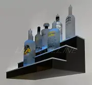 24" 3 Step WALL-MOUNT LED LIGHTED BAR SHELF, Home/Bar Liquor Bottle Display Rack
