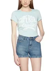 Superdry Womens Premium Entry Tee Foam Green Snowy White T Shirt Ship Worldwide