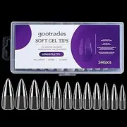 Long Stiletto Gel X Nail Tips Extension, 240PCS Clear Soft Gel Full Cover Nail Tips, M Square Press On False Nail Tips for Salons, and DIY Nail Art at Home (12 Sizes)