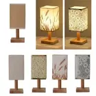 Bedside Table Lamp Decorative USB Powered with Flaxen Fabric Shade Wood Base