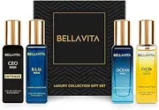 BellaVita Luxury Mens Perfume Gift Set (4x20ml) | Premium Cologne Perfumes for Men | CEO, B.L.U, Ocean, OUD, Scents | Exotic Woody & Aromatic Fragrance | Ideal Gift Set for Mens Cologne