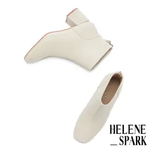 【HELENE_SPARK】極簡復古美學羊皮方頭高跟短靴(米)