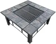 Grillz Outdoor Fire Pit Square Metal Fire pit Backyard Patio Garden Stove Wood Burning Fire Pit W/Rain Cover, Black