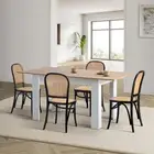 Oikiture 160cm Extendable Dining Table with 4PCS Dining Chairs Rattan White