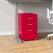 Cute Filing Cabinet Pink Metal Small Filing Cabinet with Lock, Under Desk File Cabinet with Drawers for Home Office, Fits Letter & A4 Size Files (Red)